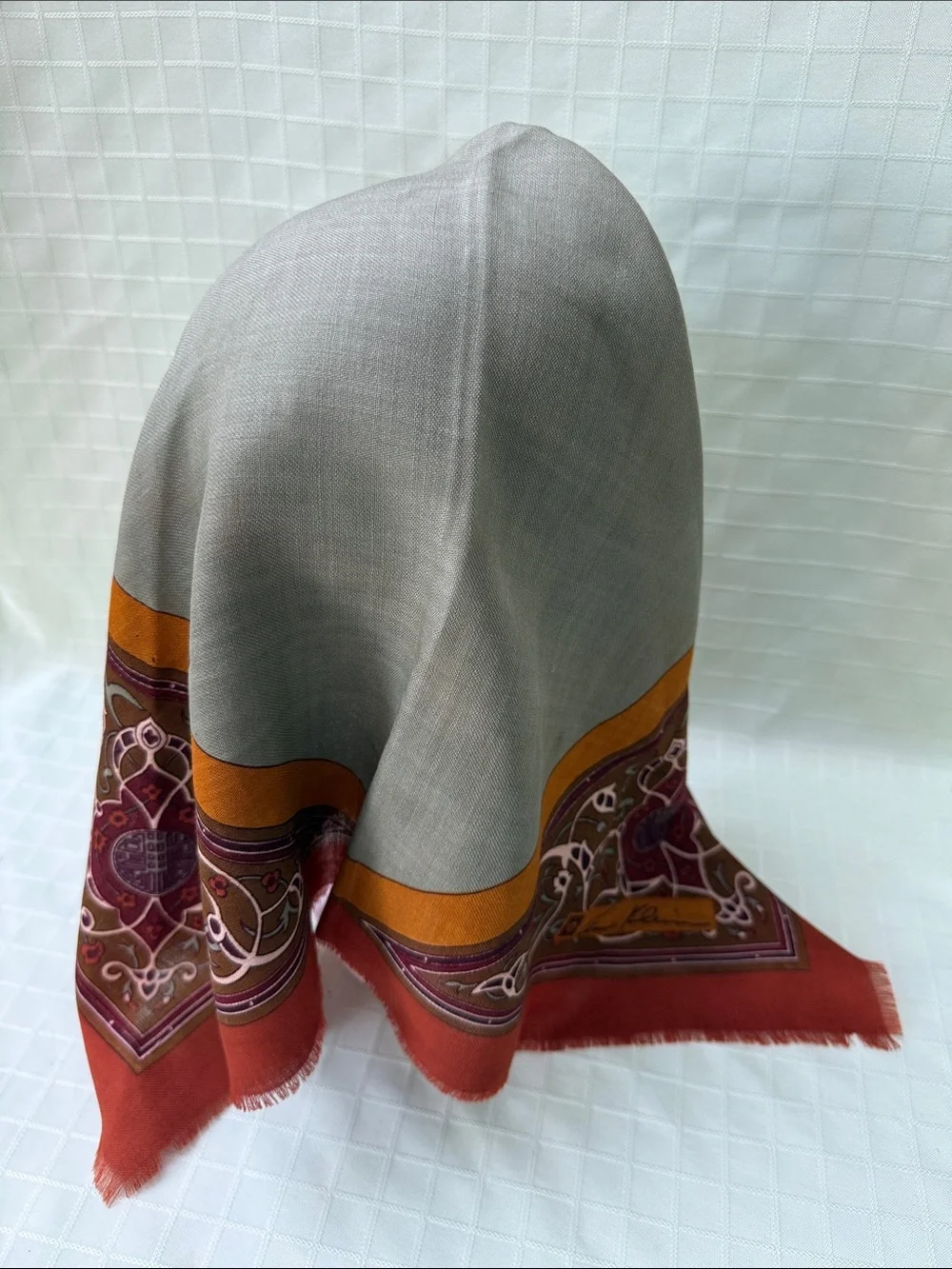 Vintage Anne Klein Wool Scarf in Sage, Rust & Mustard